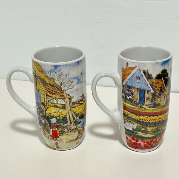 Set 2 Tall Holland Cup Mug Children Windmill Tulips 4.5" All Dutch by TS Holland - Picture 3 of 16